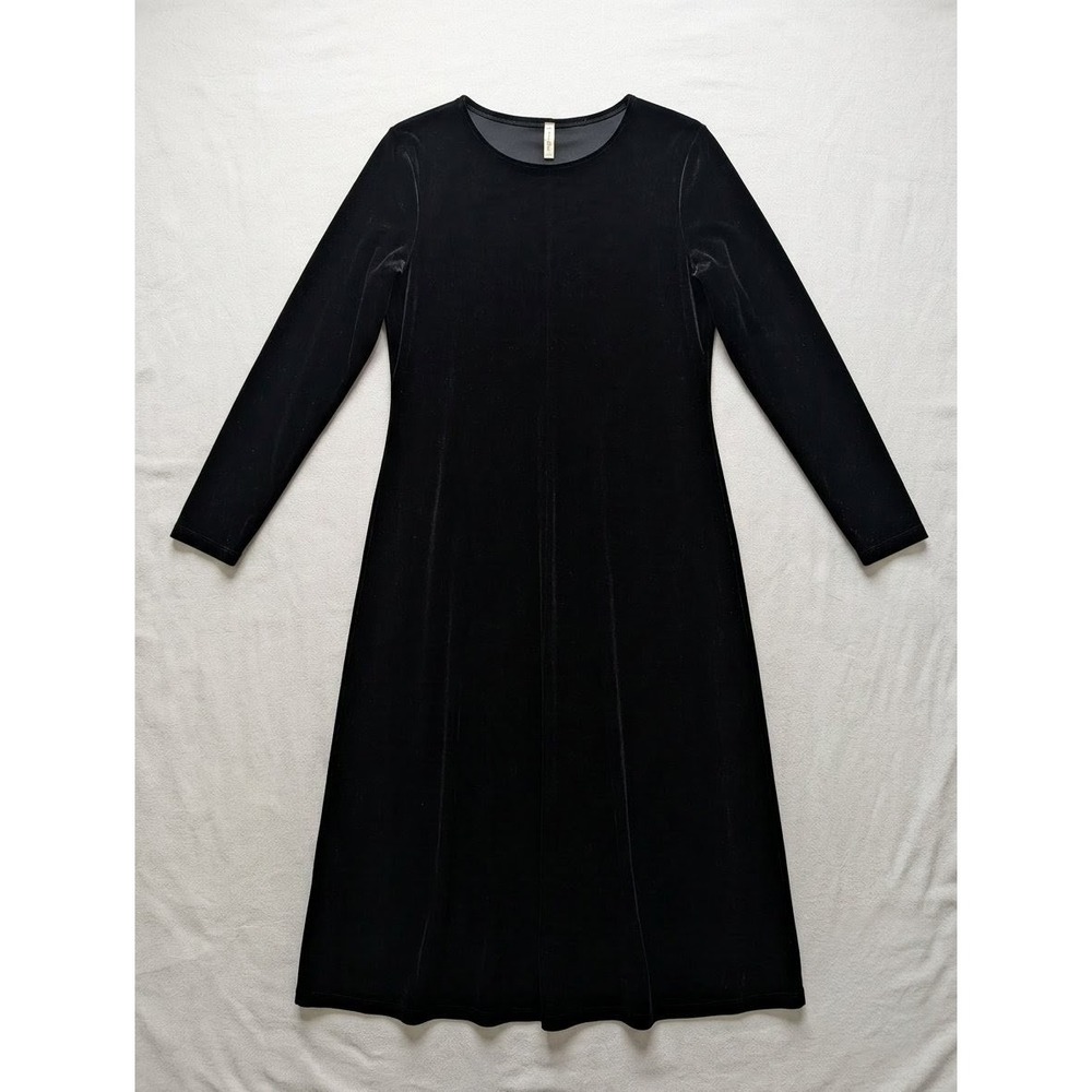 Y2K Black Velvet Maxi Dress Long Sleeve Whimsigoth Womens L Goth Witchy